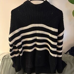 Black and White Cowl Neck Striped Sweater